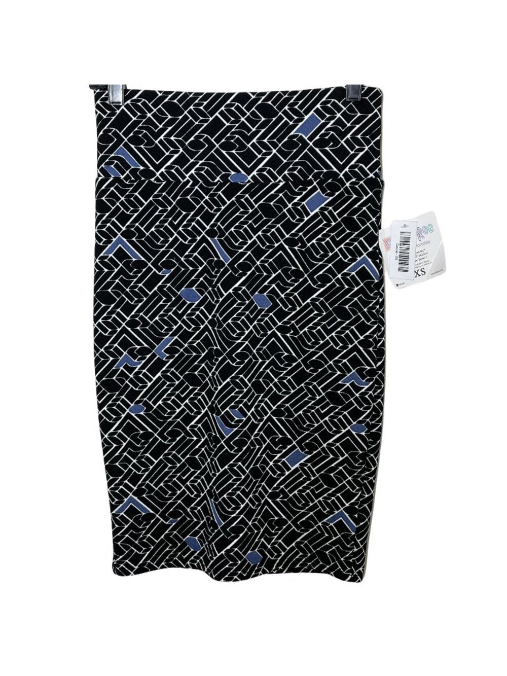 LuLaRoe Womens XS Pencil Skirt Black Blue Stretch Casual Work Midi